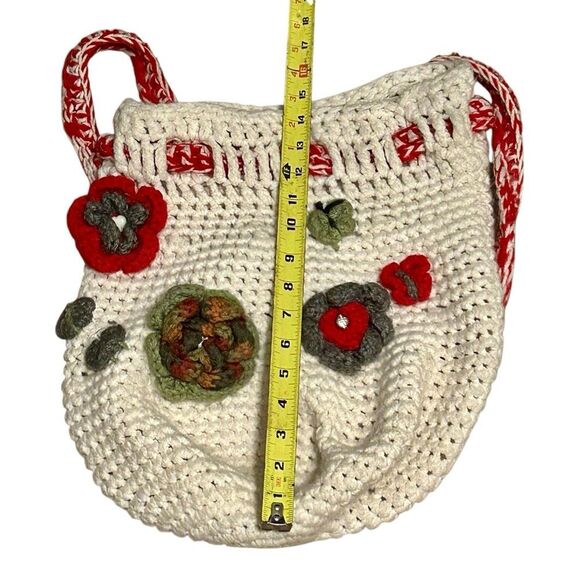 Crochet backpack Vintage Floral Applique Rosettes cream multicolor farm boho main image 7